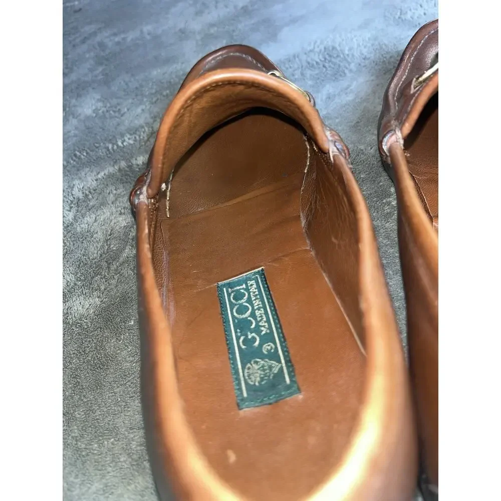 Vintage Gucci Mens 41D Horsebit Web Stripe Brown Leather Loafers Italy